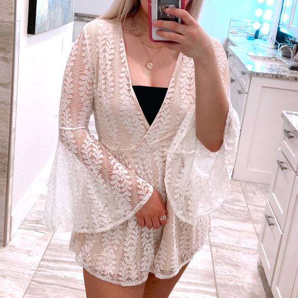 haute rogue Dresses & Skirts - white lace bell sleeve romper